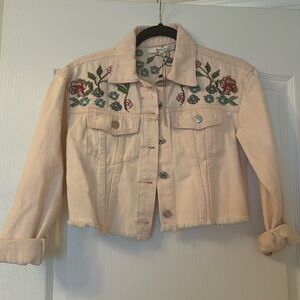Nylon Cropped Denim Embroidered Jacket
